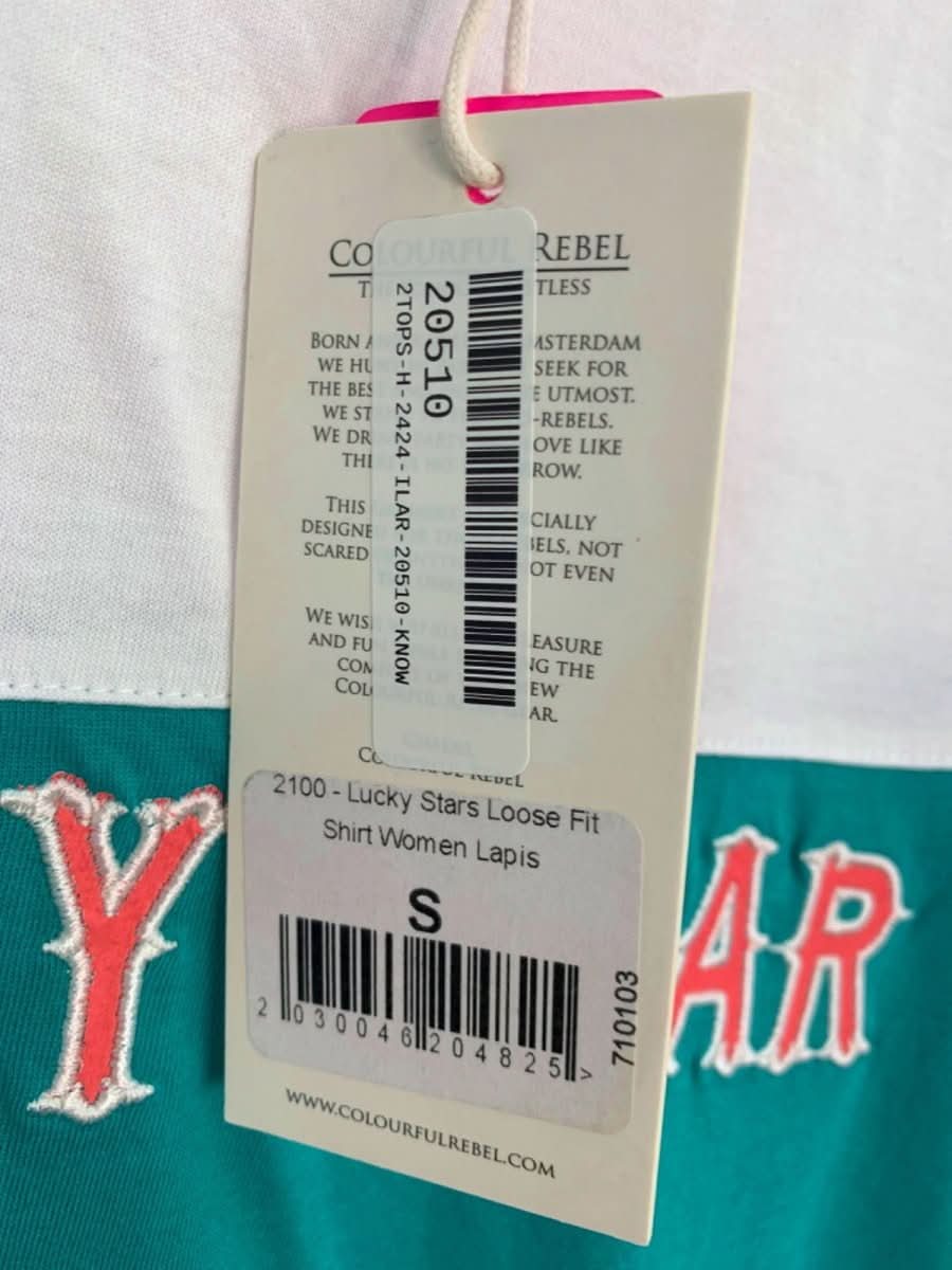 Colourful Rebel Blue/White Lucky Stars Loose Fit Shirt S - Reliked