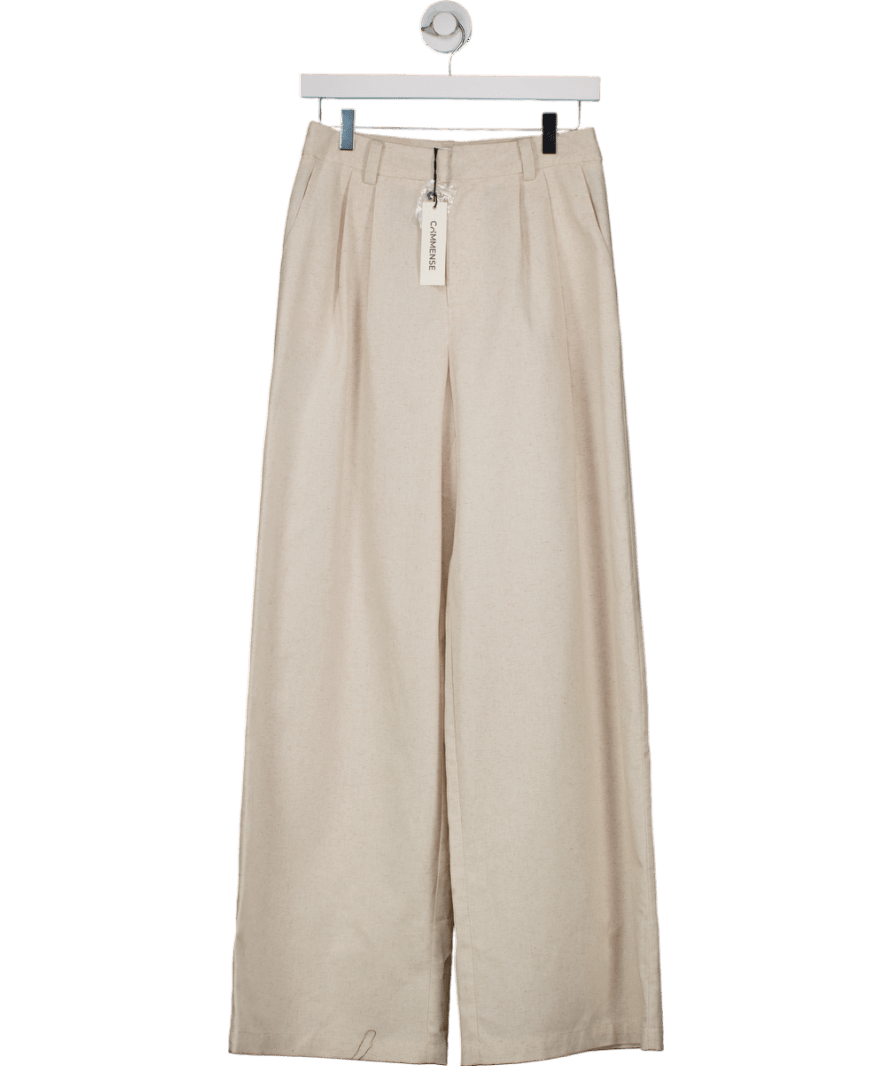 Commense Beige Linen Blend Wide Leg Trousers UK S - Reliked