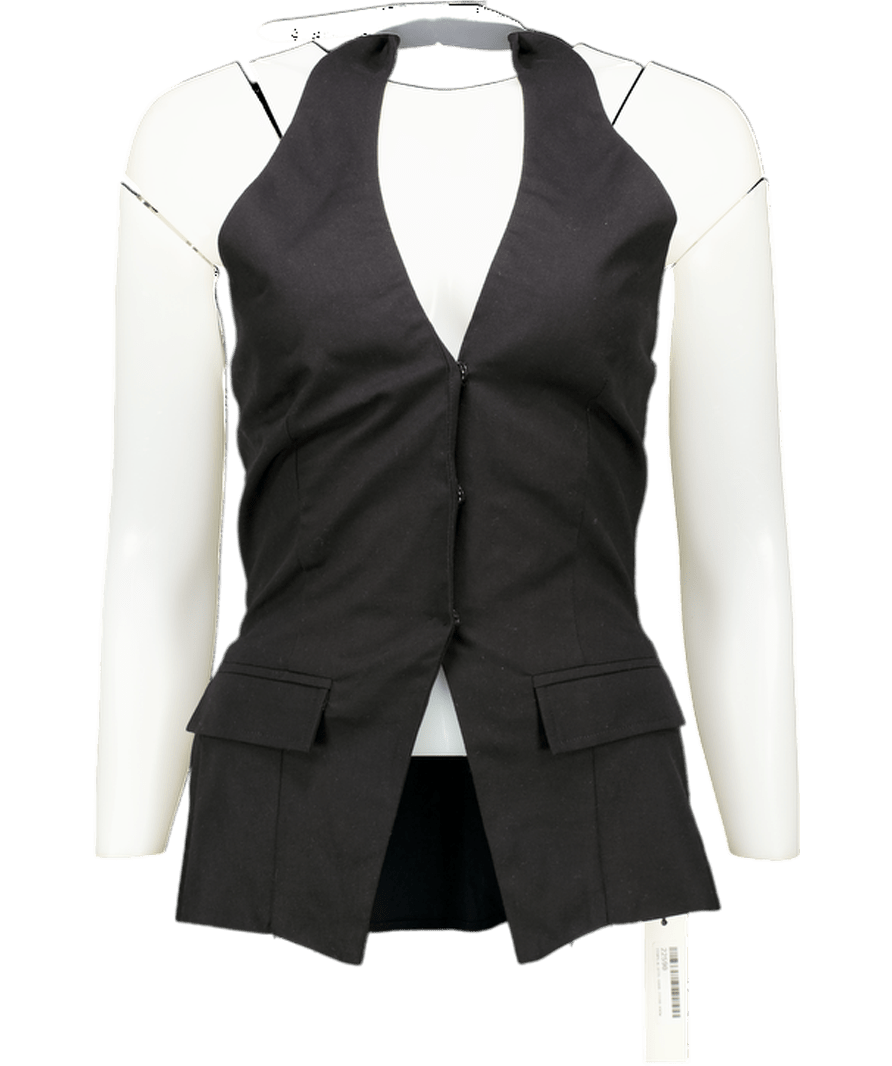 Commense Black Structured Halter Neck Top UK S - Reliked