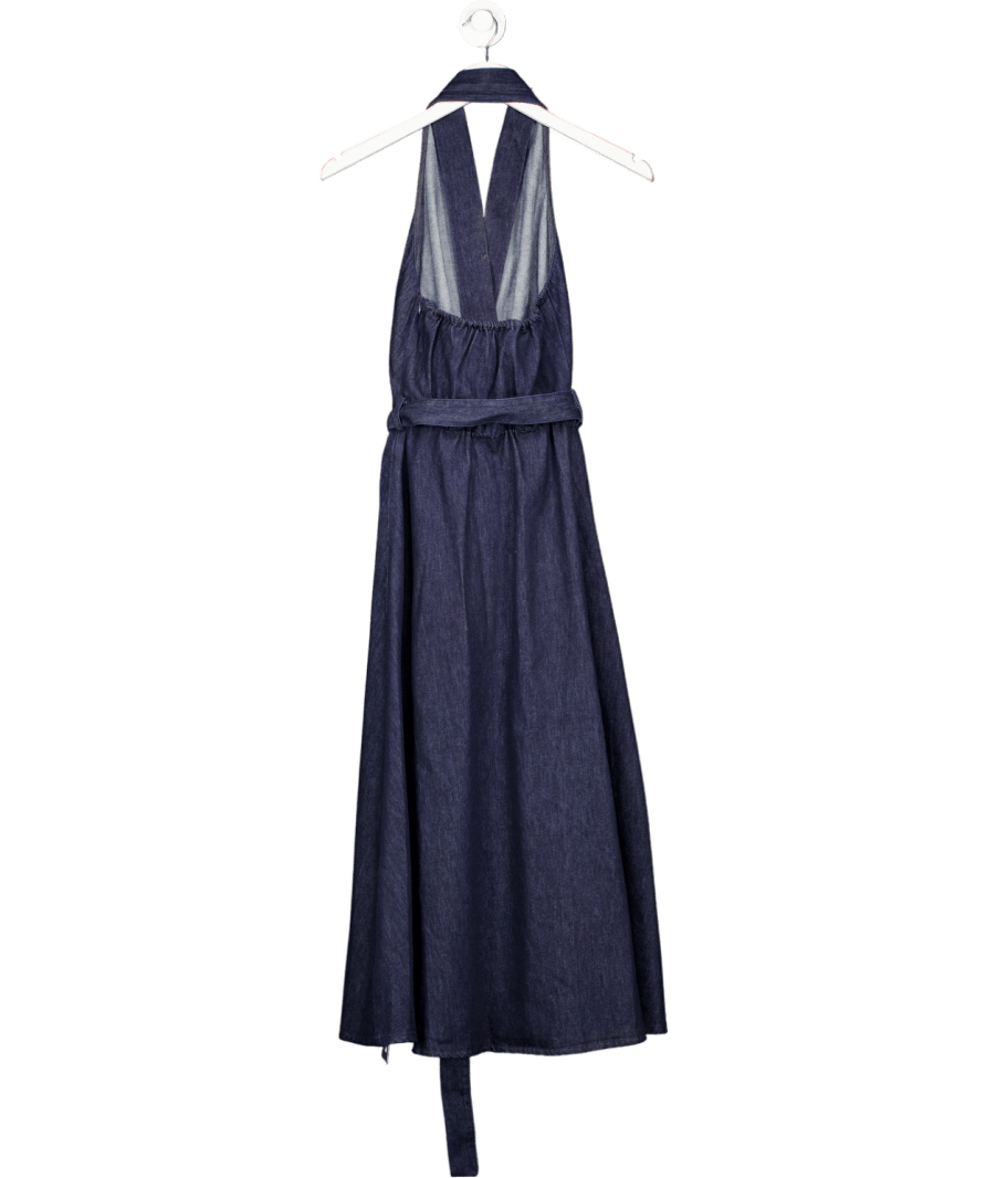 Commense Blue Denim Belted Halter Neck Midi Dress UK XS - Reliked