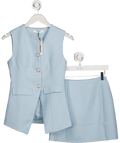 Commense Blue Pocketed Tweed Metal Button Shorts Set UK XS - Reliked