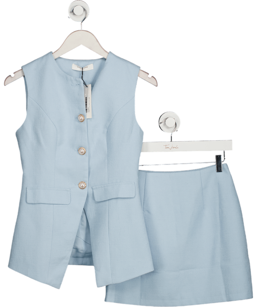 Commense Blue Pocketed Tweed Metal Button Shorts Set UK XS - Reliked