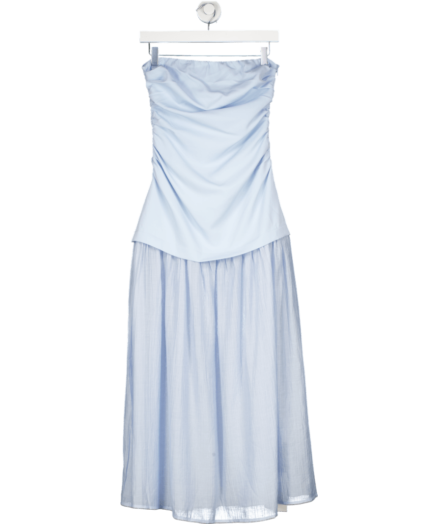 Commense Blue Semi Sheer Strapless Ruched Maxi Dress UK XS - Reliked