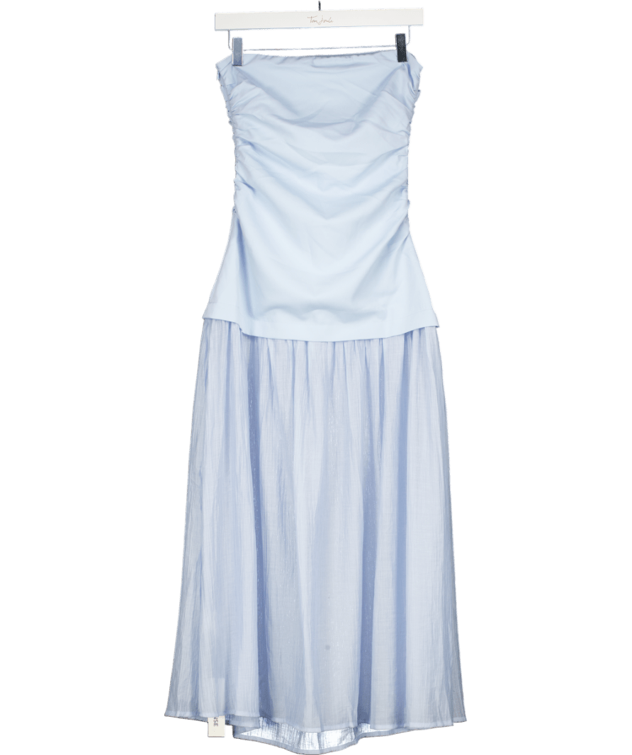 Commense Blue Semi Sheer Strapless Ruched Maxi Dress UK XS - Reliked