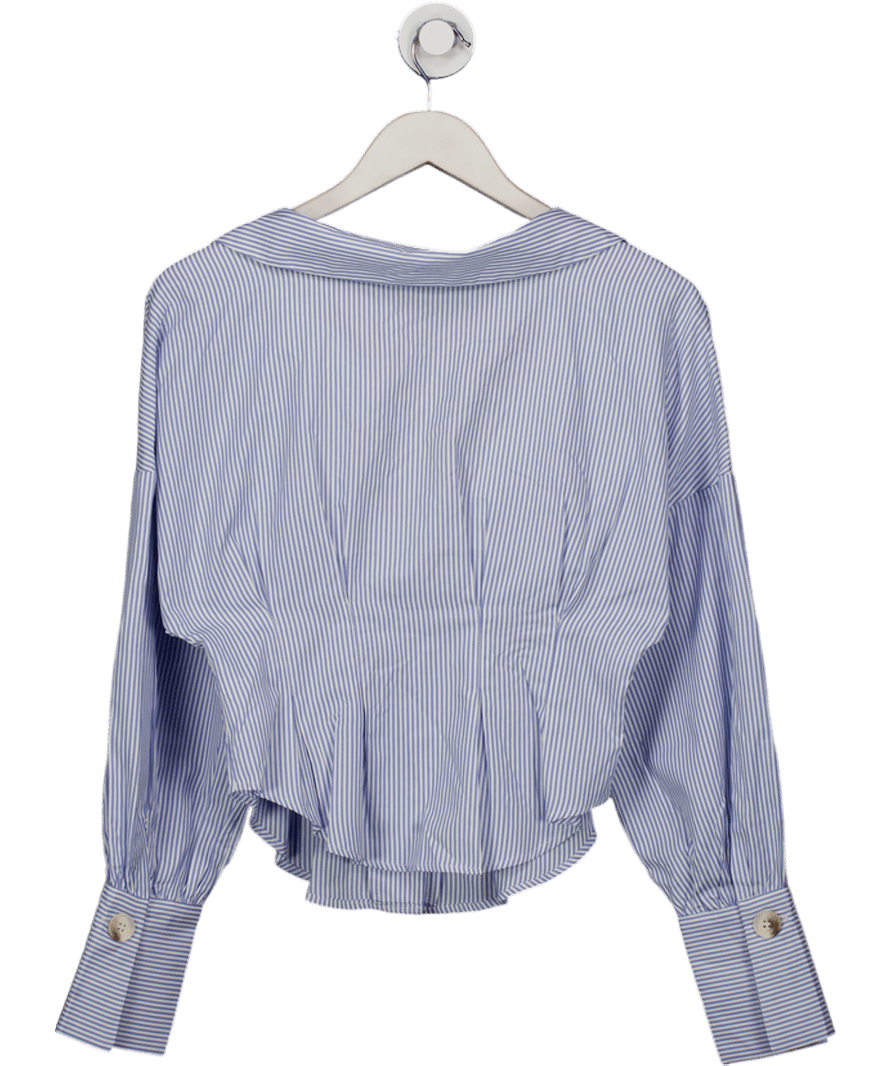 Commense Blue Striped Collared Shirt With Waist - cinching Design UK S - Reliked