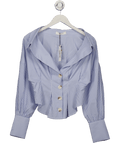 Commense Blue Striped Collared Shirt With Waist - cinching Design UK S - Reliked