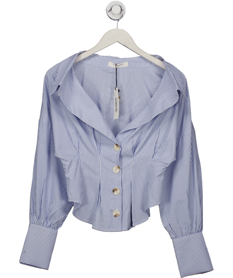 Commense Blue Striped Collared Shirt With Waist - cinching Design UK S - Reliked