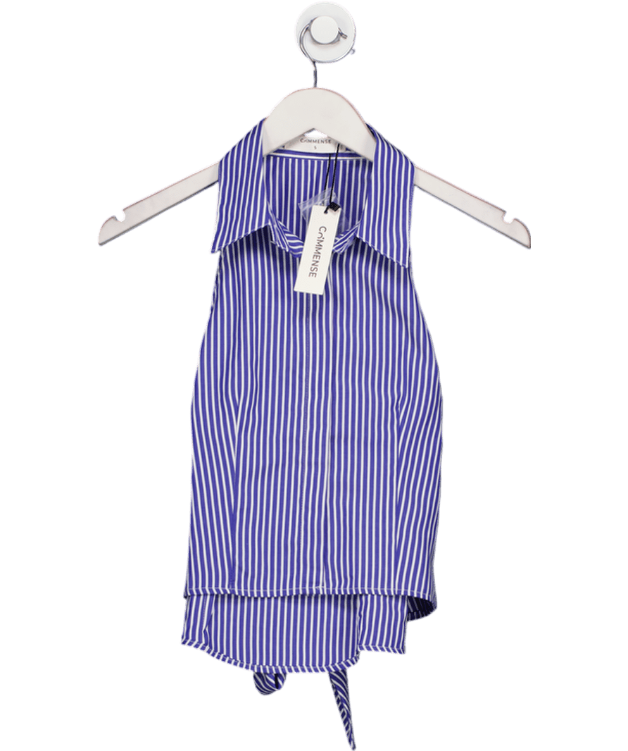 Commense Blue Striped Halter Tie Top UK S - Reliked