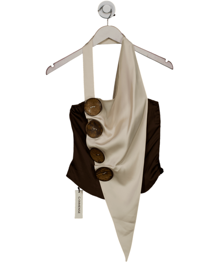 commense Brown Asymmetrical Halter Top With Large Buttons UK XS - Reliked