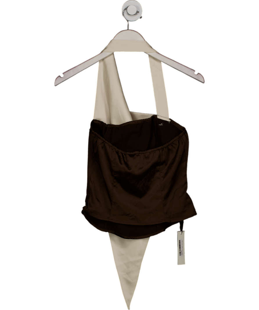 commense Brown Asymmetrical Halter Top With Large Buttons UK XS - Reliked
