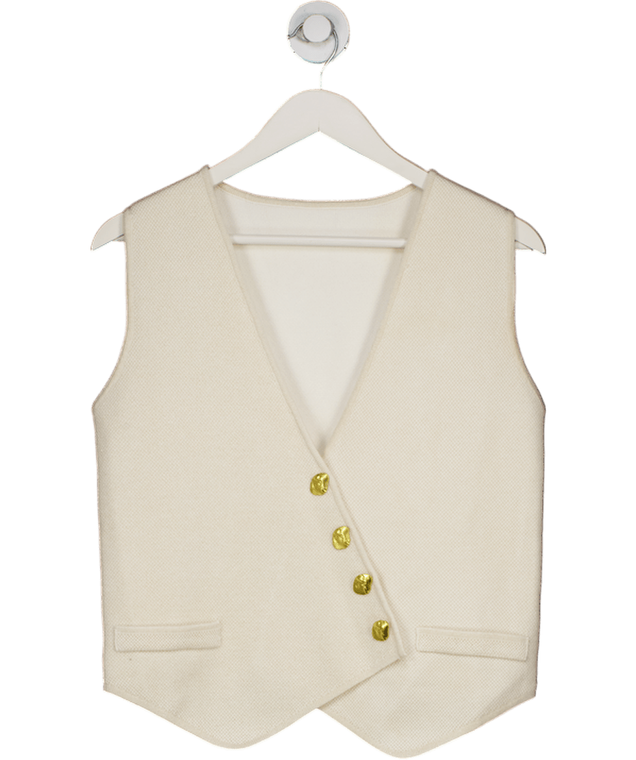 Commense Cream Asymmetric Button Sweater Vest UK S - Reliked