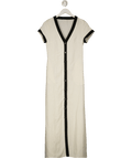 Commense Cream Cotton & Linen High Slit Contrast Trim Dress UK XS - Reliked