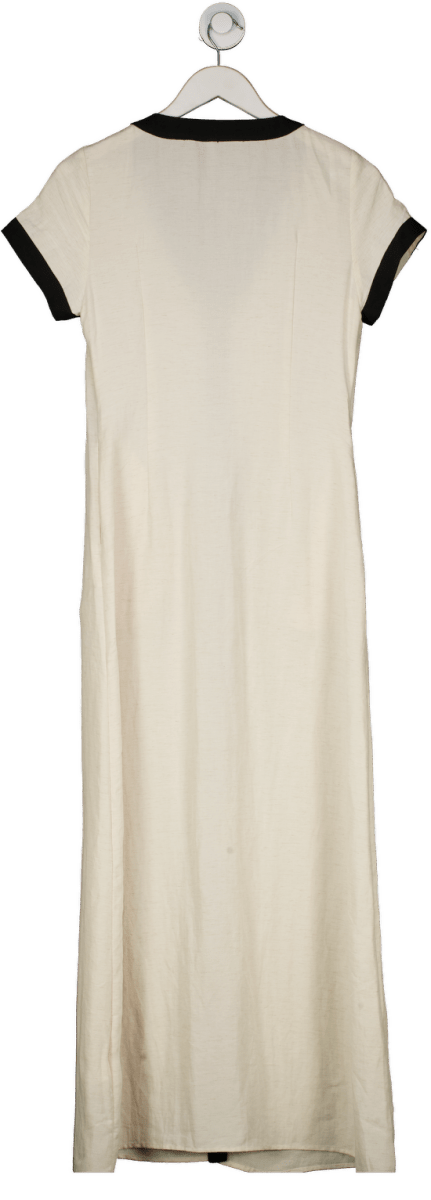 Commense Cream Cotton & Linen High Slit Contrast Trim Dress UK XS - Reliked