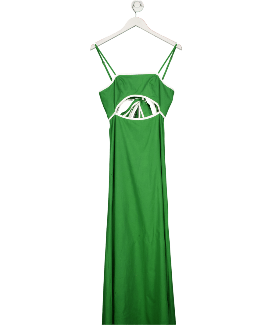 Commense Green Cotton & Linen Cut - out Maxi Dress With Back Bow UK XS - Reliked