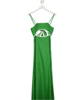 Commense Green Cotton & Linen Cut - out Maxi Dress With Back Bow UK XS - Reliked