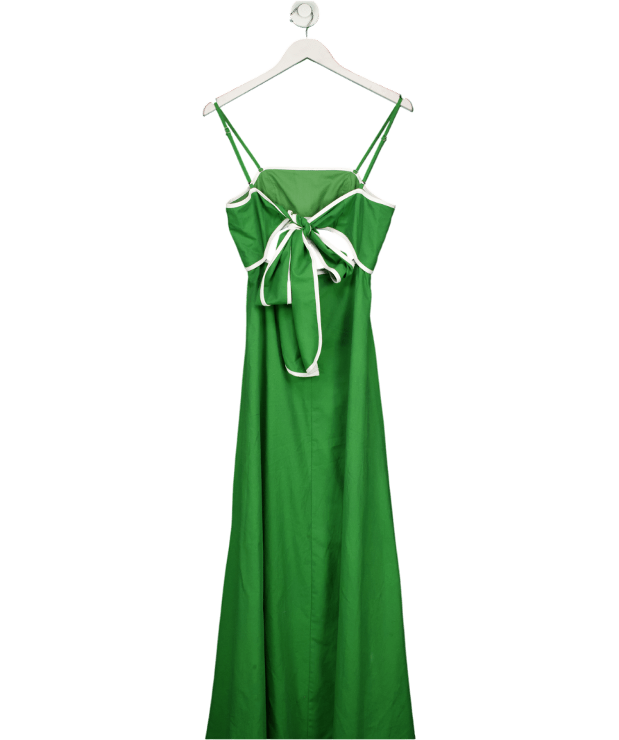 Commense Green Cotton & Linen Cut - out Maxi Dress With Back Bow UK XS - Reliked