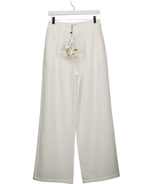 commense White Belted Mid-waisted Wide-leg Trousers UK S