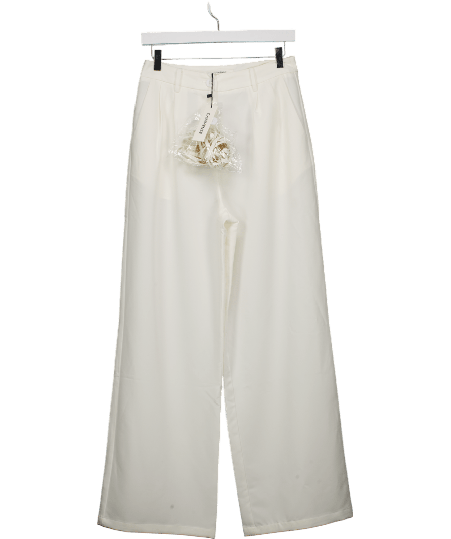 commense White Belted Mid - waisted Wide - leg Pants UK S - Reliked