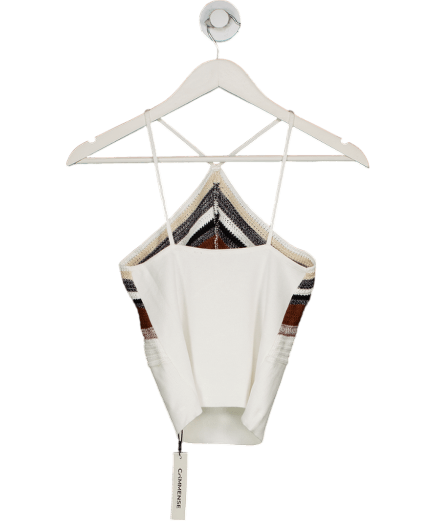 COmmense White / Brown Striped Knit Halterneck Top UK XS - Reliked