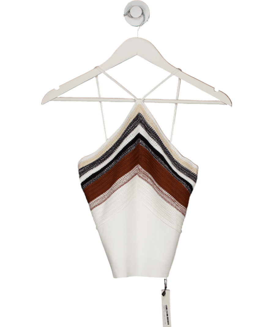 COmmense White / Brown Striped Knit Halterneck Top UK XS - Reliked