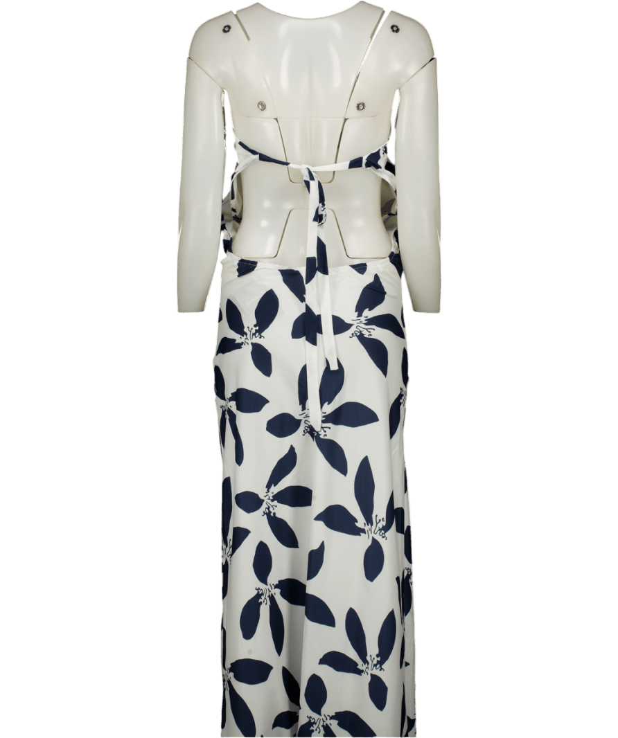 COMMENSE White / Navy Blue Floral Maxi Dress UK M - Reliked