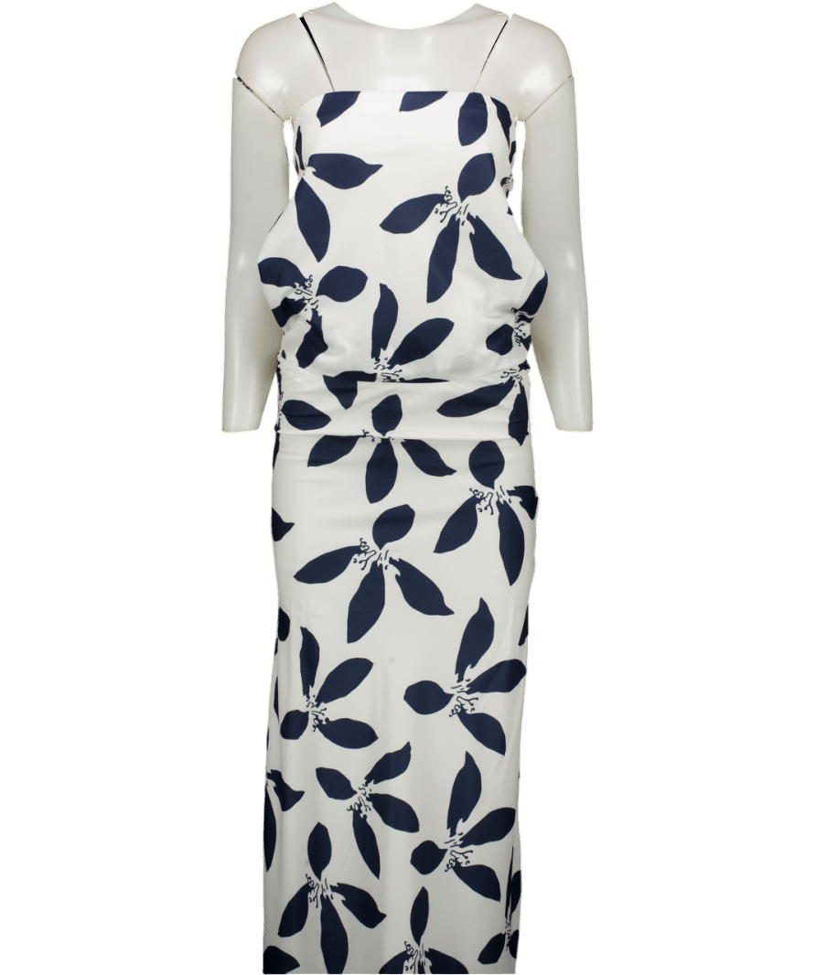COMMENSE White / Navy Blue Floral Maxi Dress UK M - Reliked