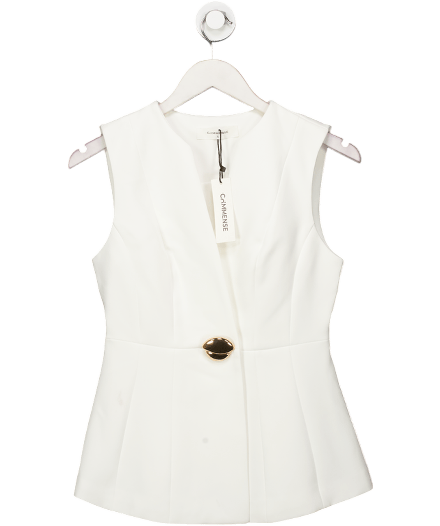 Commense White Single Button V - neck Vest UK S - Reliked