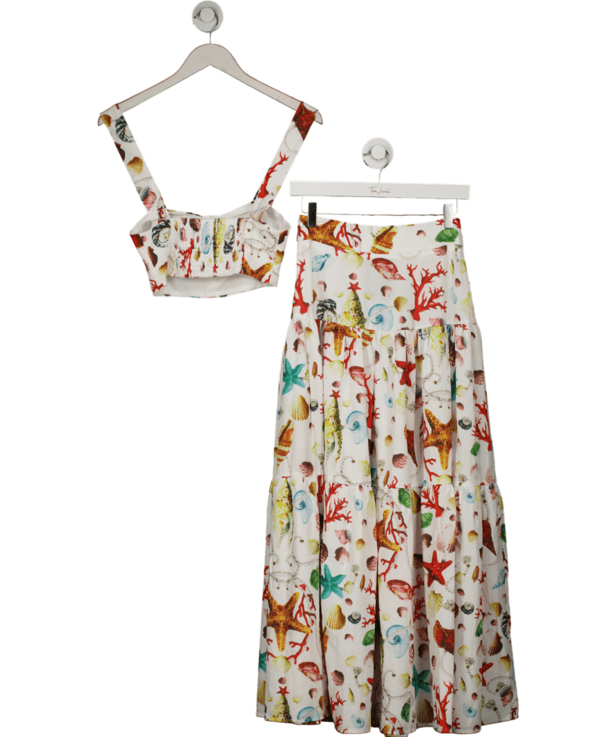Commense White Two - part Set With Sea Print Bustier & Maxi Skirt S UK XS - Reliked