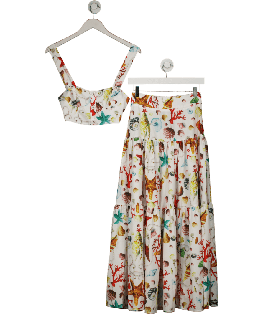 Commense White Two - part Set With Sea Print Bustier & Maxi Skirt S UK XS - Reliked