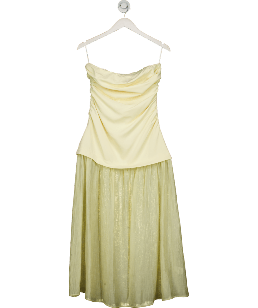 commense Yellow Semi - sheer Strapeless Ruched Maxi UK M - Reliked