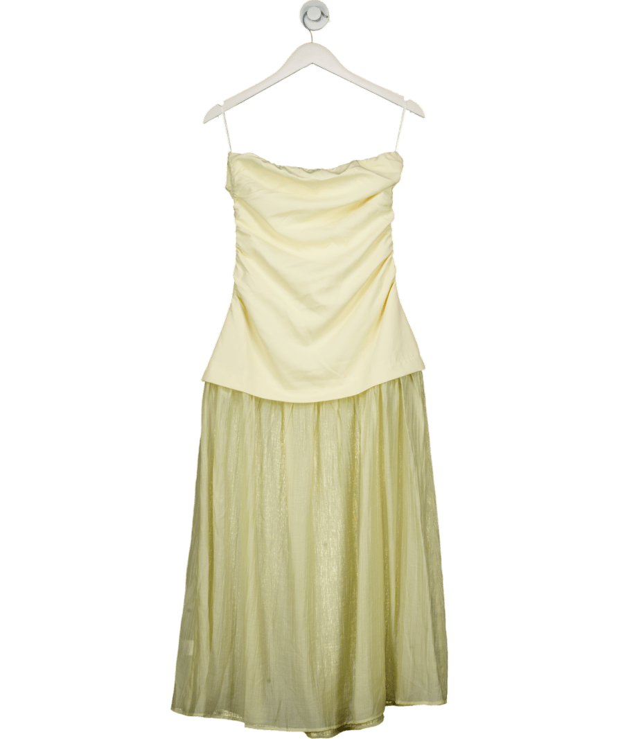 commense Yellow Semi - sheer Strapeless Ruched Maxi UK M - Reliked