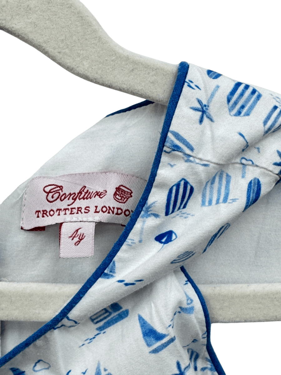Confiture X Trotters White / Blue Sailboat Dress 4 Years - Reliked