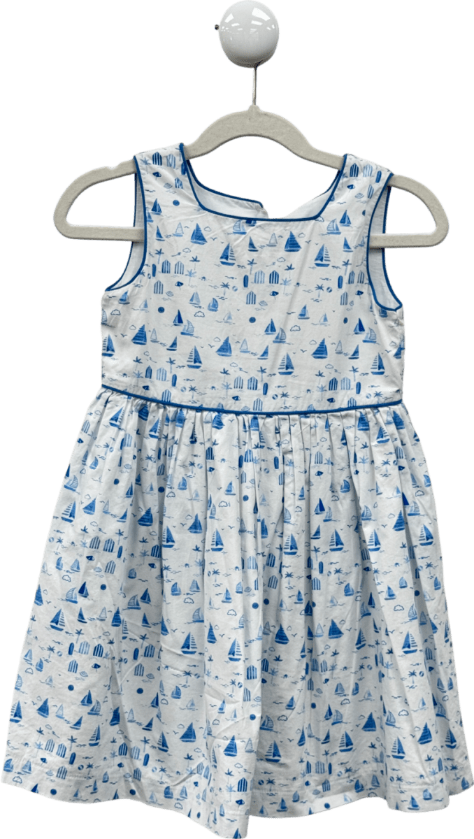 Confiture X Trotters White / Blue Sailboat Dress 4 Years - Reliked