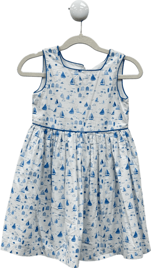Confiture X Trotters White / Blue Sailboat Dress 4 Years