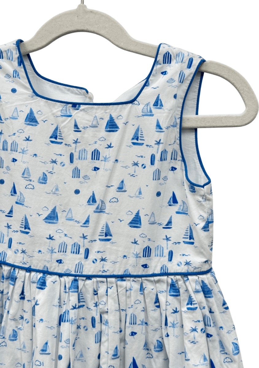 Confiture X Trotters White / Blue Sailboat Dress 4 Years - Reliked