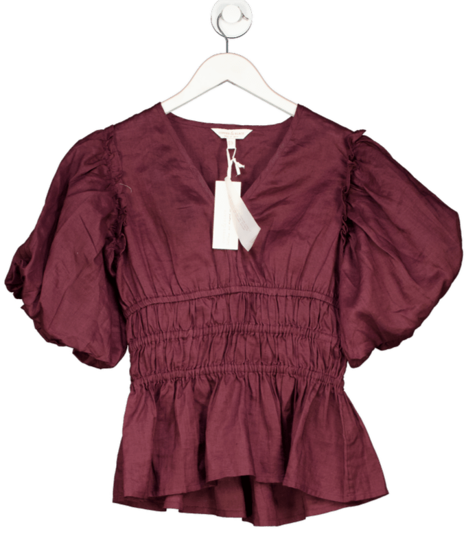 Copper & Black Arabella Claret Puff Sleeve Top UK 10 - Reliked