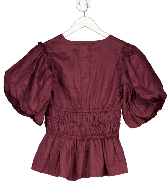 Copper & Black Arabella Claret Puff Sleeve Top UK 10 - Reliked