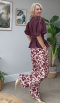 Copper & Black Kingston Claret Printed Satin Trousers UK 10 - Reliked
