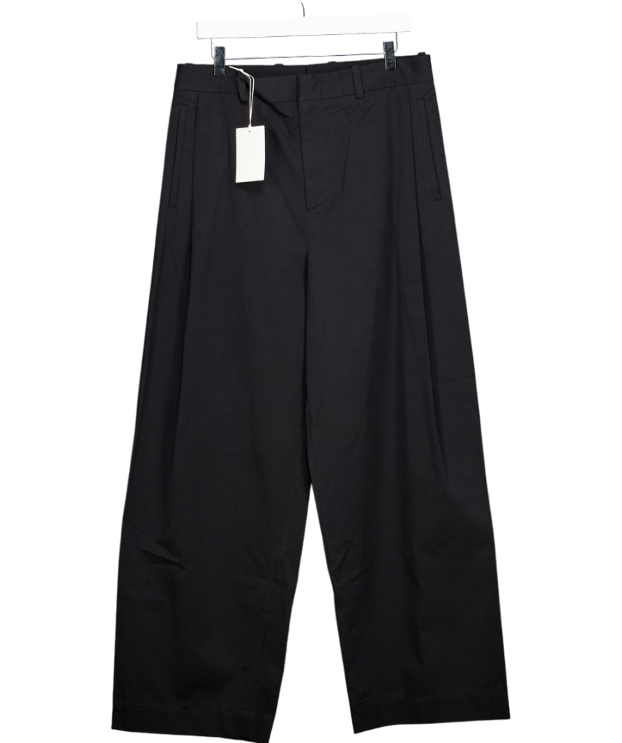 cos Black Pleated Cotton Wide - leg Trousers W34R - Reliked