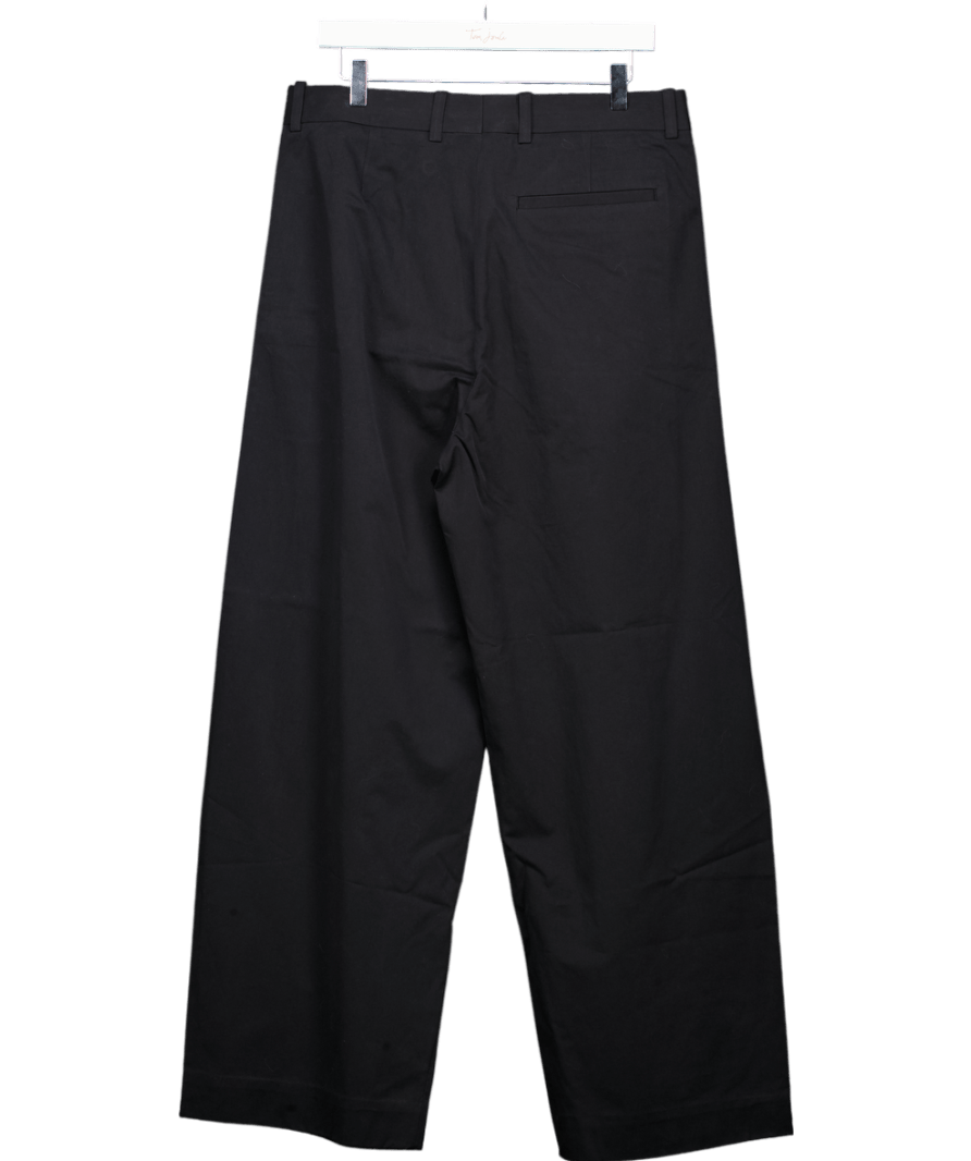 cos Black Pleated Cotton Wide - leg Trousers W34R - Reliked