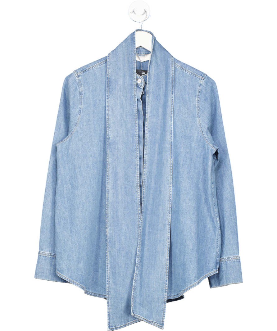 cos Blue Neck - tie Denim Blouse UK 8 - Reliked