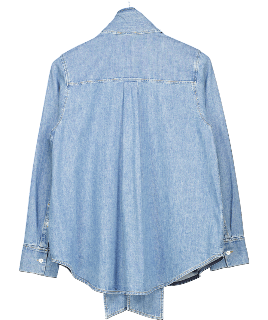 cos Blue Neck - tie Denim Blouse UK 8 - Reliked