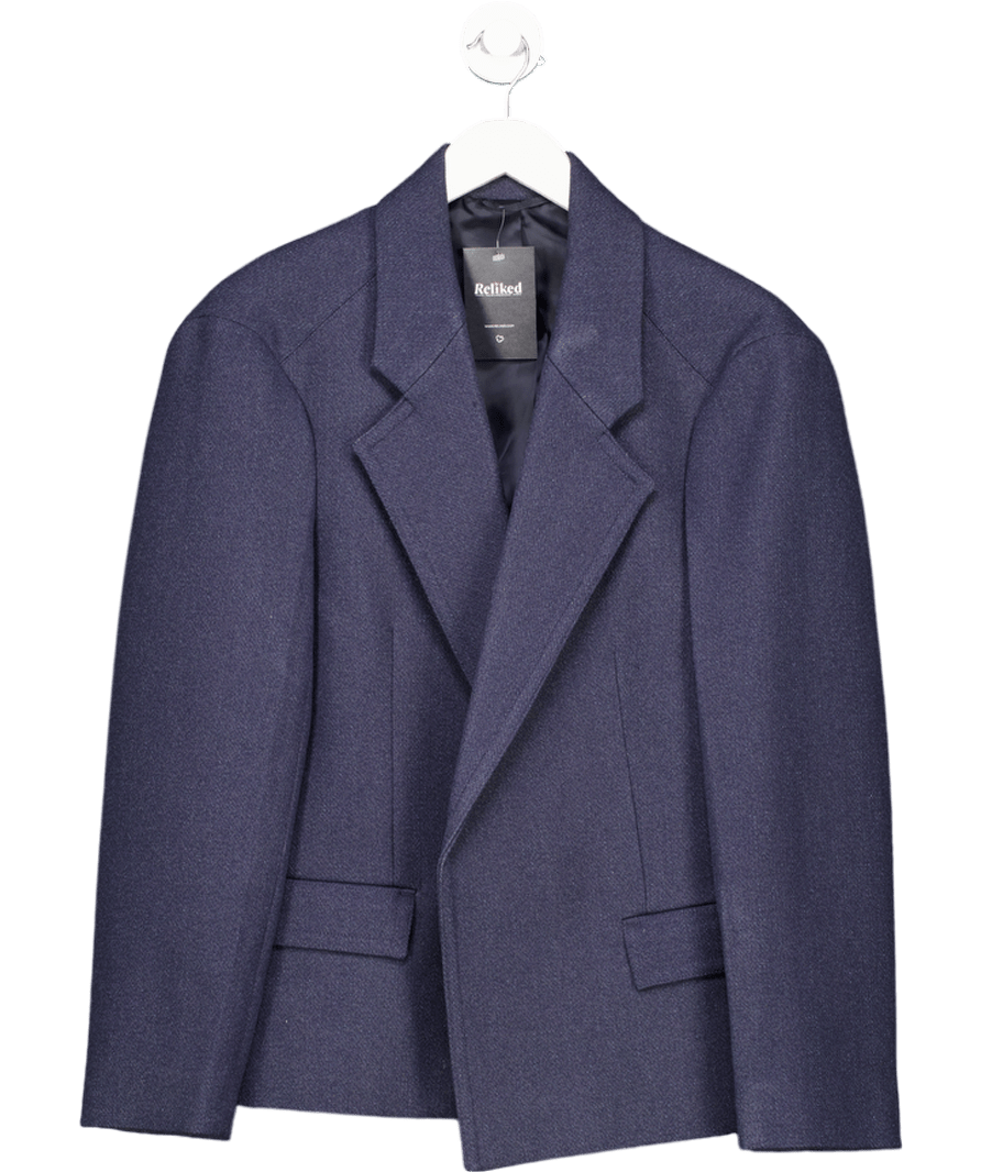 cos Dark Blue Oversized Exaggerated - shoulder Denim - look Blazer UK 8 - Reliked