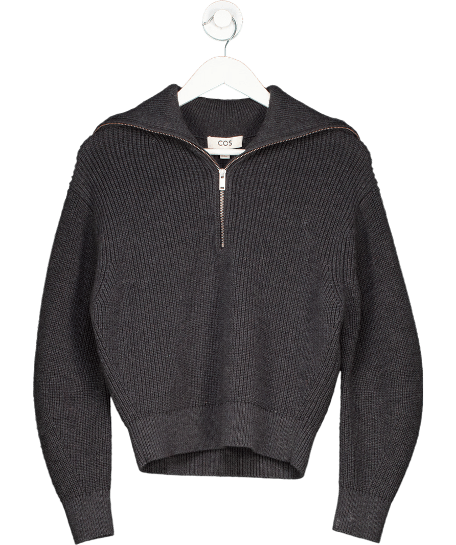 cos Grey Half Zip Funnel Neck Wool Jumper UK XS - Reliked