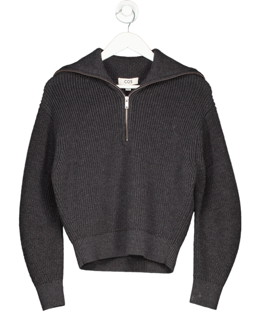 cos Grey Half Zip Funnel Neck Wool Jumper UK XS - Reliked