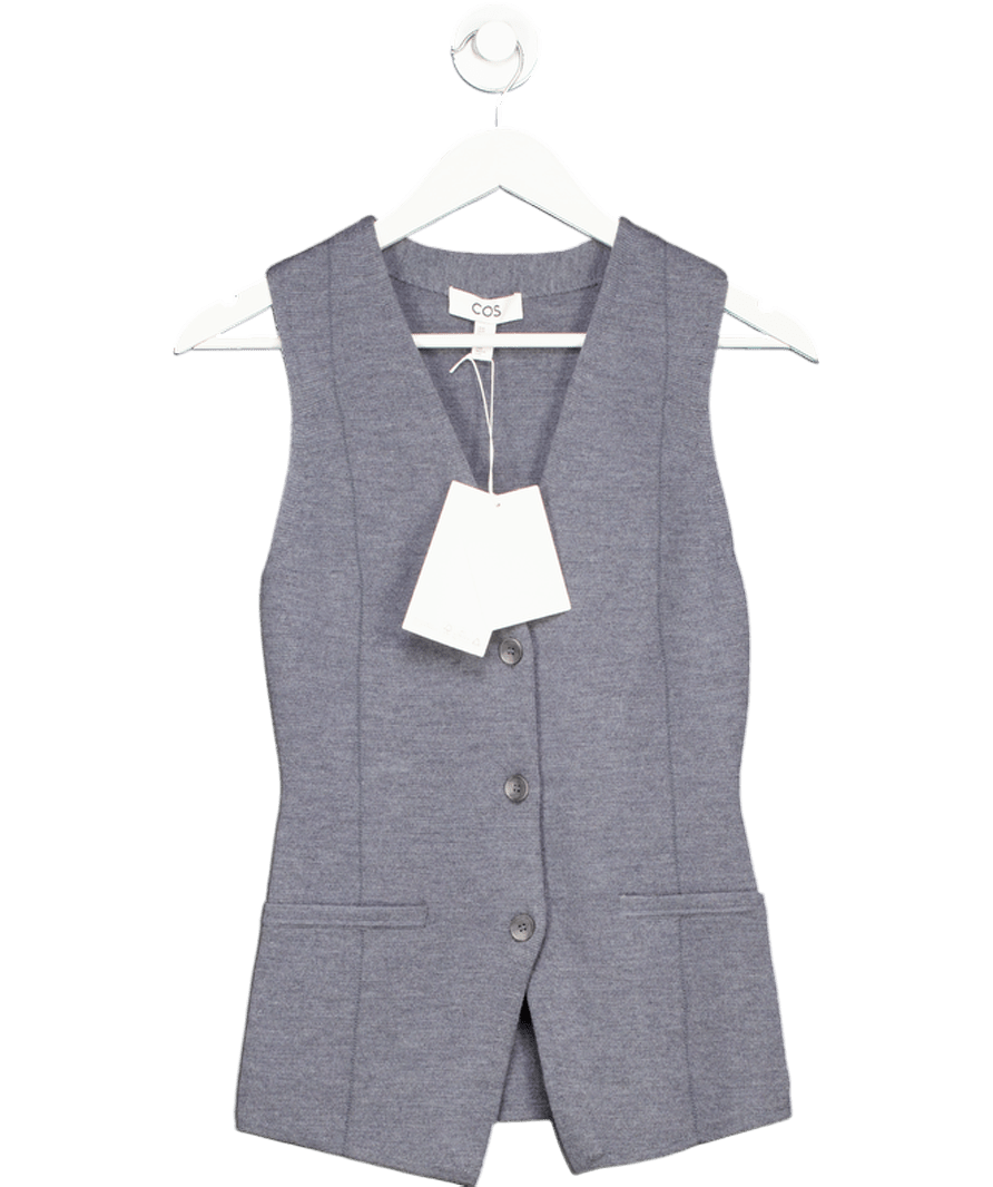 cos Grey Longline Knitted Wool Waistcoat UK XS - Reliked