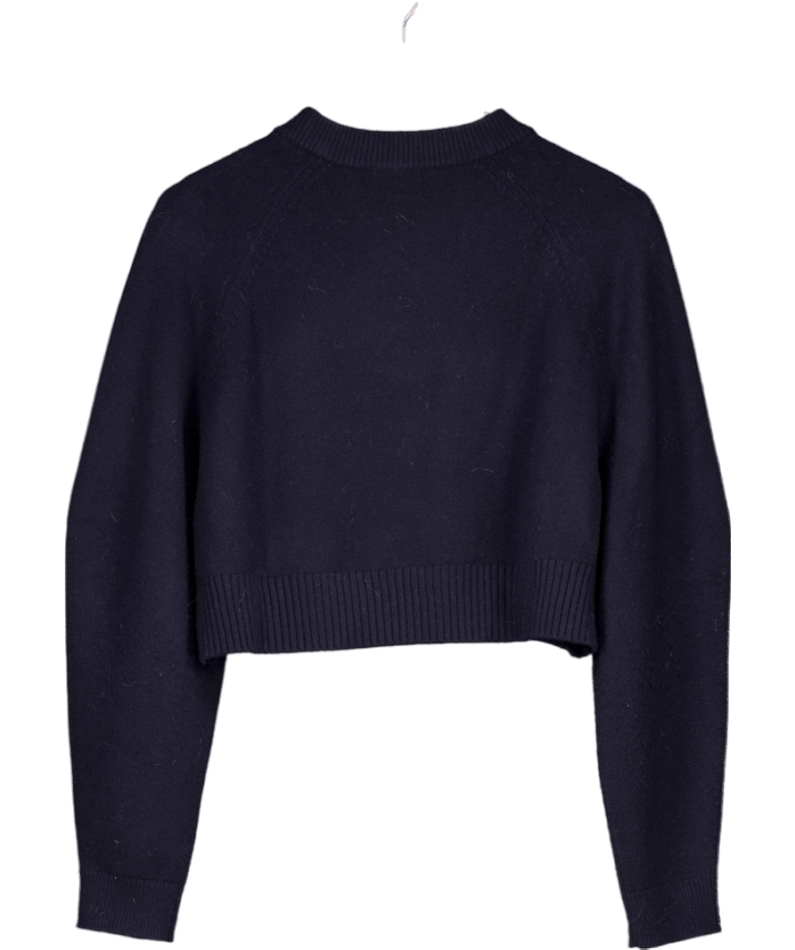 cos Navy Blue Cropped V - neck Wool Jumper UK M - Reliked