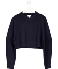 cos Navy Blue Cropped V - neck Wool Jumper UK M - Reliked