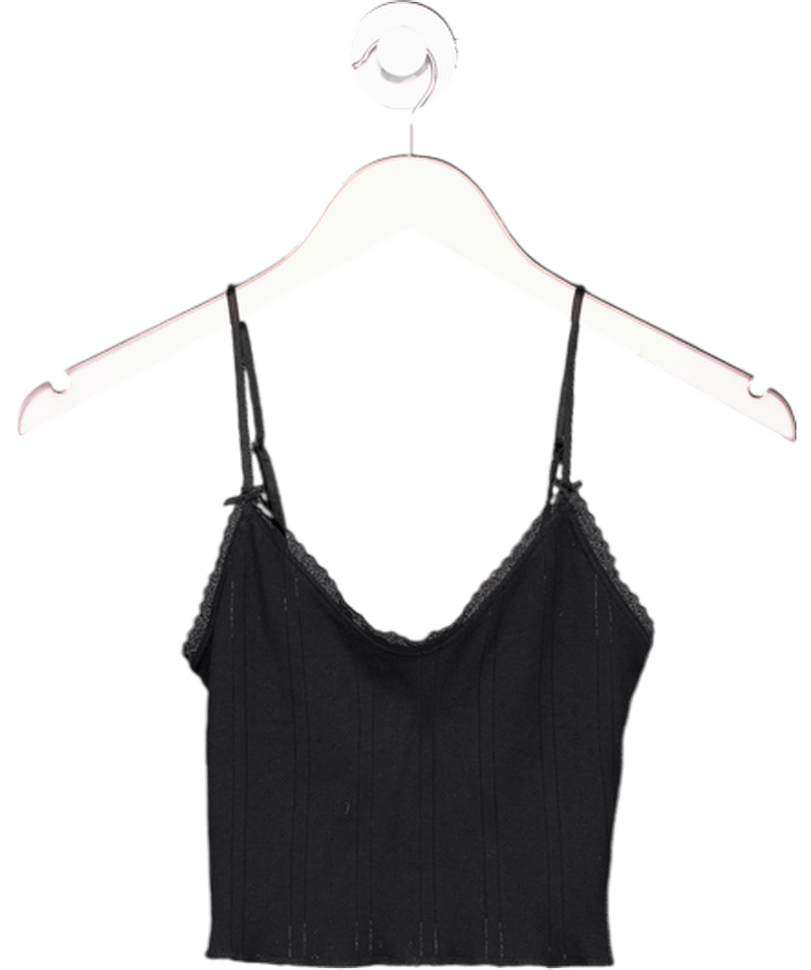 cou cou Intimates Black Pointelle Sleeveless Cotton Top UK S - Reliked