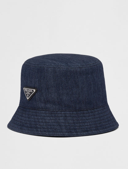 Prada Blue Denim Logo Patch Bucket Hat